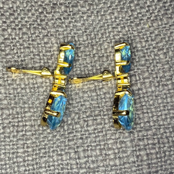 RARE FIND Vintage Dior Blue Glass & Rhinestone Drop Dangle 1980s Clip Earrings - Picture 5 of 7